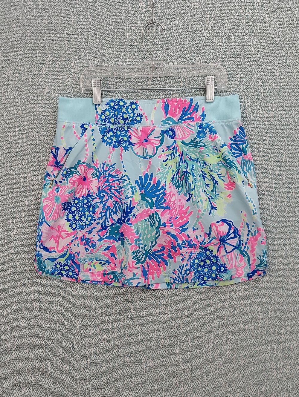 Lilly Pulitzer Luxletic Tropical Print Skort in Light Blue and Pink, Size S